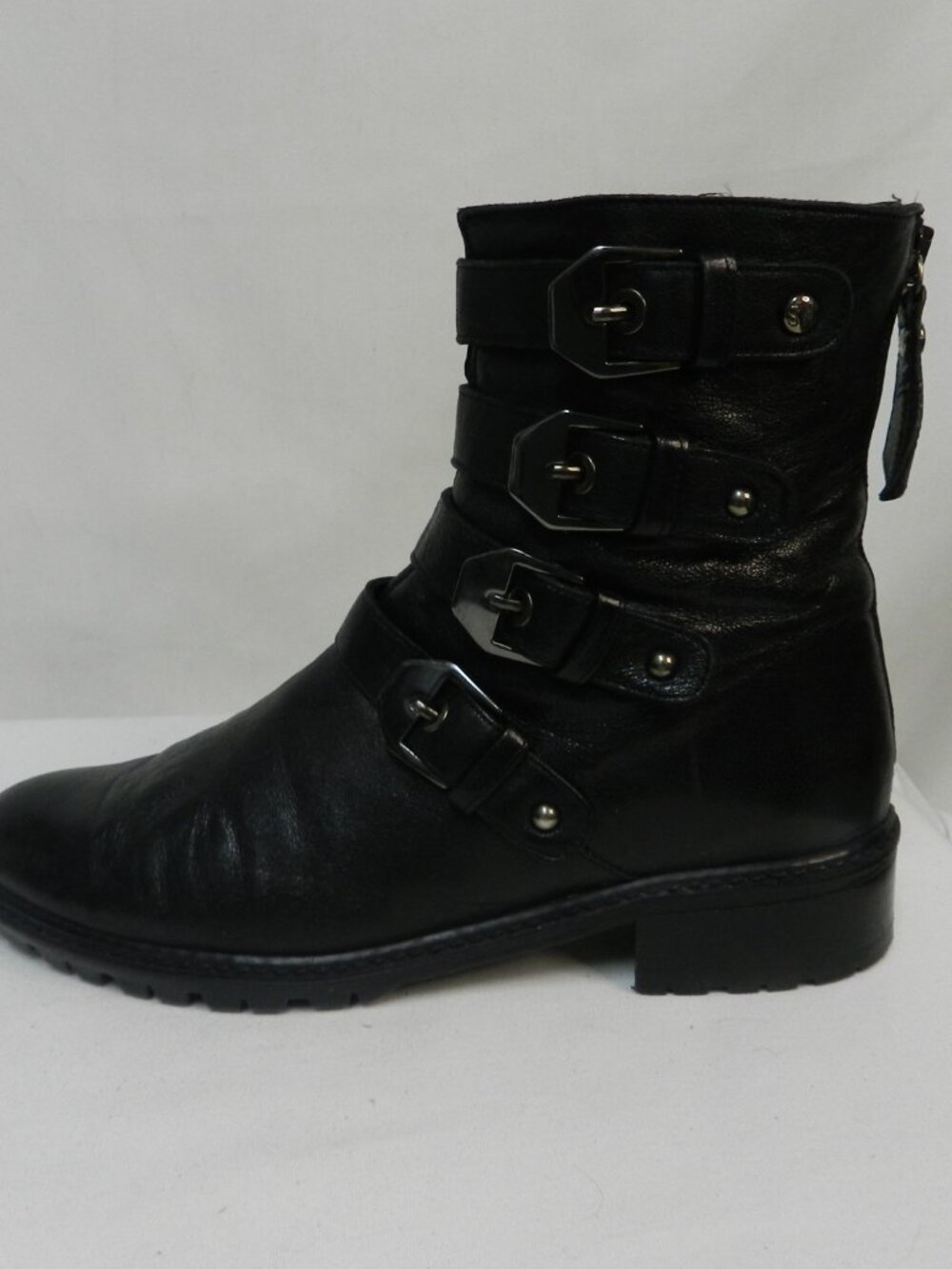 Stuart Weitzman Leather Moto Motorcycle Combat black zip Biker boots Size Sz 7 M